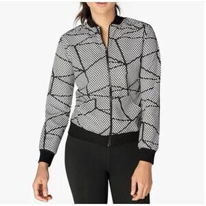 BEYOND YOGA Black & White Abstract Chromatic Bomber Jacket // XS
